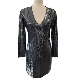 Y2K Xtraordinary Sequin Dress V Neck Party Cocktail Mini Junior M (S) Dress